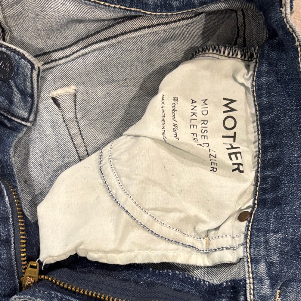 MOTHER Mid Rise Fray Skinny Jeans - Dark Blue